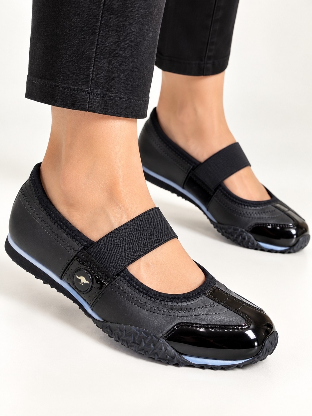 kangaROOS Womenโs Black Mary Jane Flats with Elastic Strap